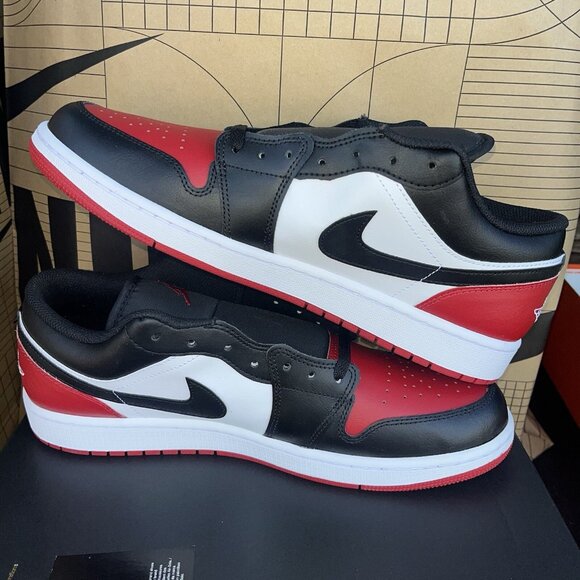 NEW Nike Air Jordan 1 Low Bred Toe Gym Red Black 553558-161 Men Size 13 main image 2
